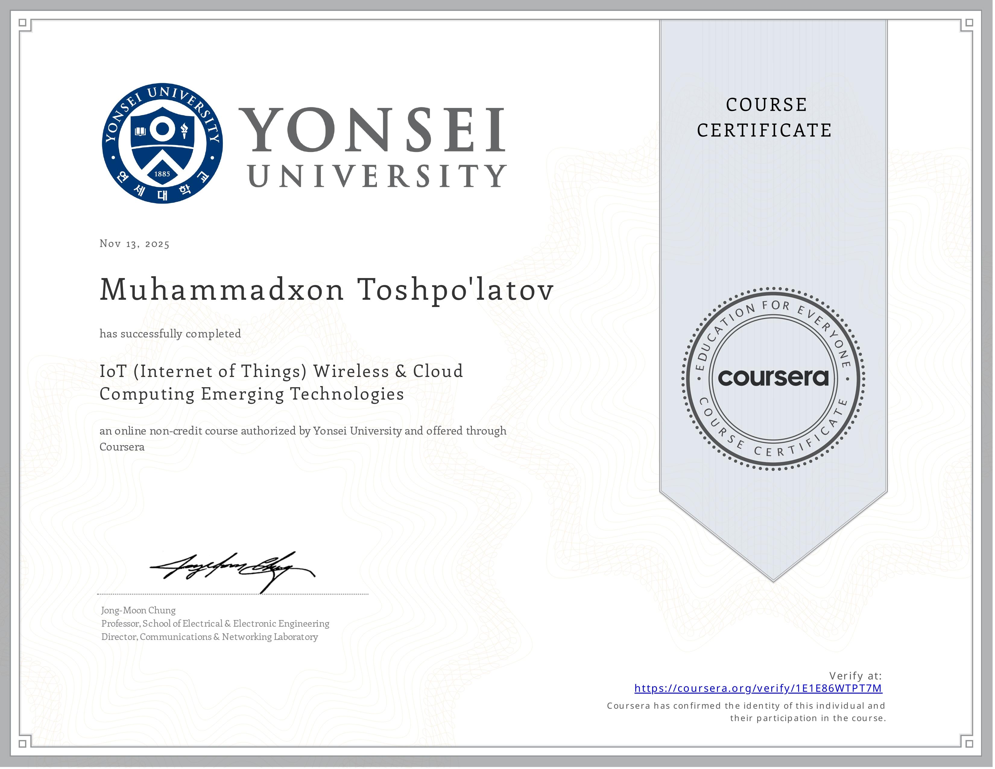 IoT (Internet of Things), Wireless & Cloud Computing Emerging Technologies